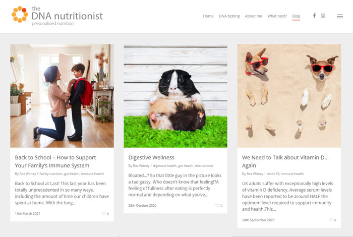 web design screenshot - blog entries